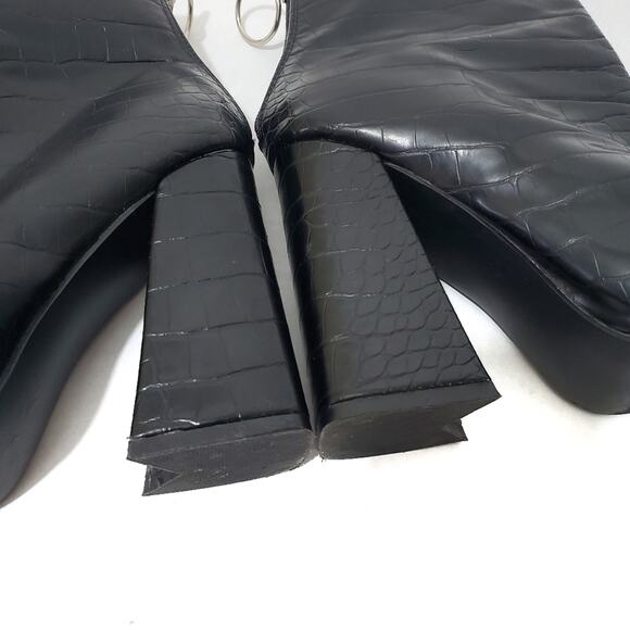 Fashion Nova | Cheryl Patent Leather Textured Reptile Chunky Heel Booties - Picture 6 of 11